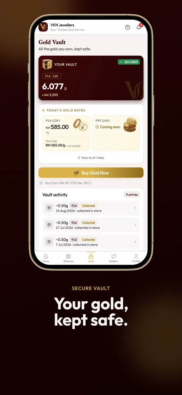 VKN vault screen from the official App Store preview